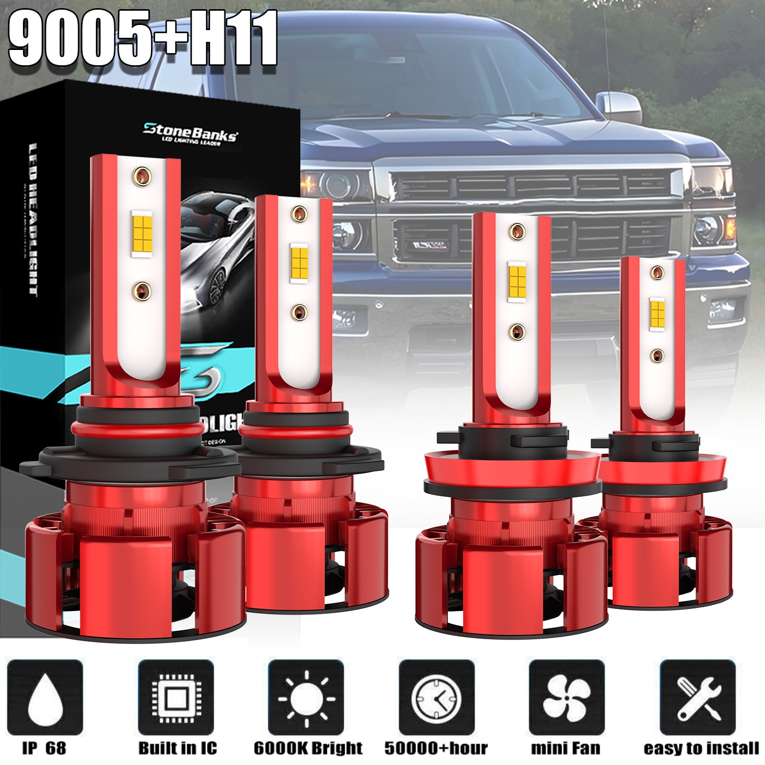 H11 9005 LED Headlight KIT Combo Bulbs 6000K High&Low Beam For Honda Pilot 06-18