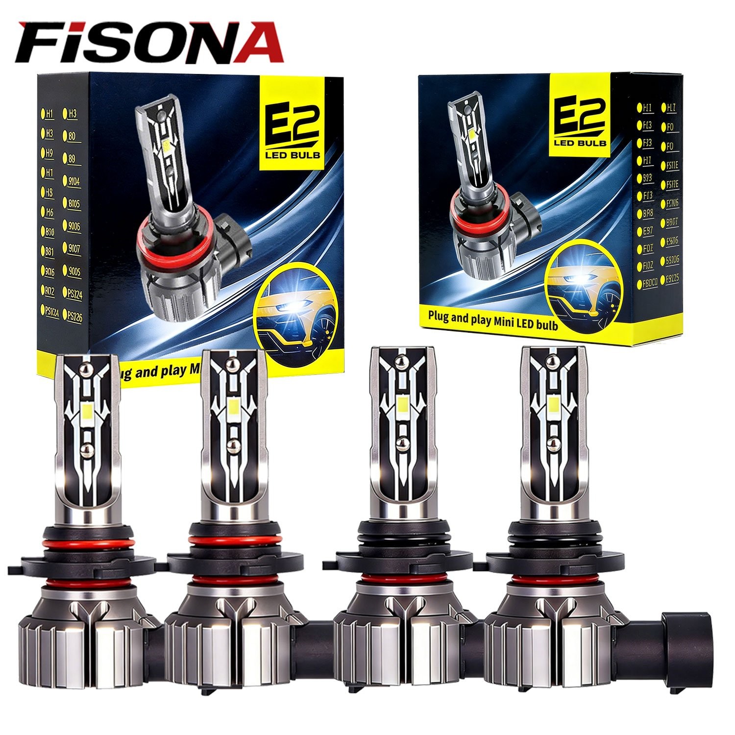FISONA 9005 9006 Bulbs Combo LED Headlight Kit High Low Beam Bulb 4800W 720000LM