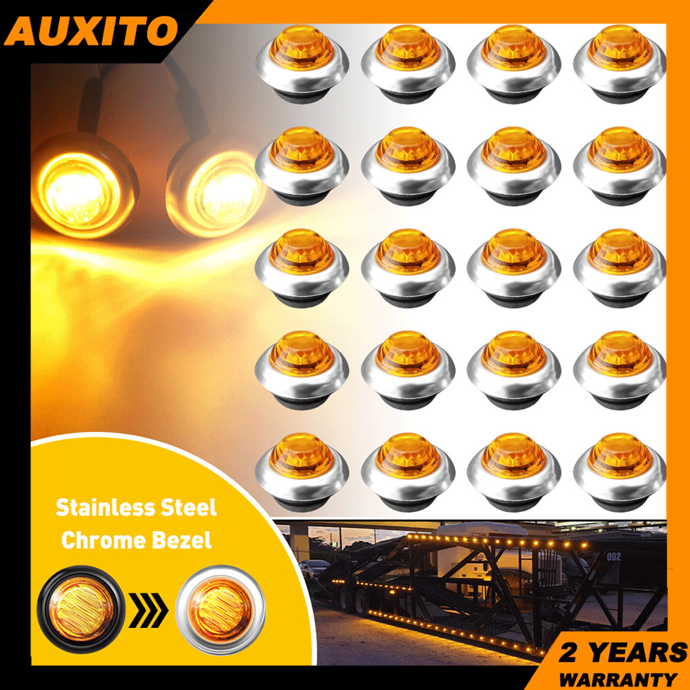 Truck Trailer 20X Chrome Amber Marker Light 3/4″ LED Round Clearance Side Lights