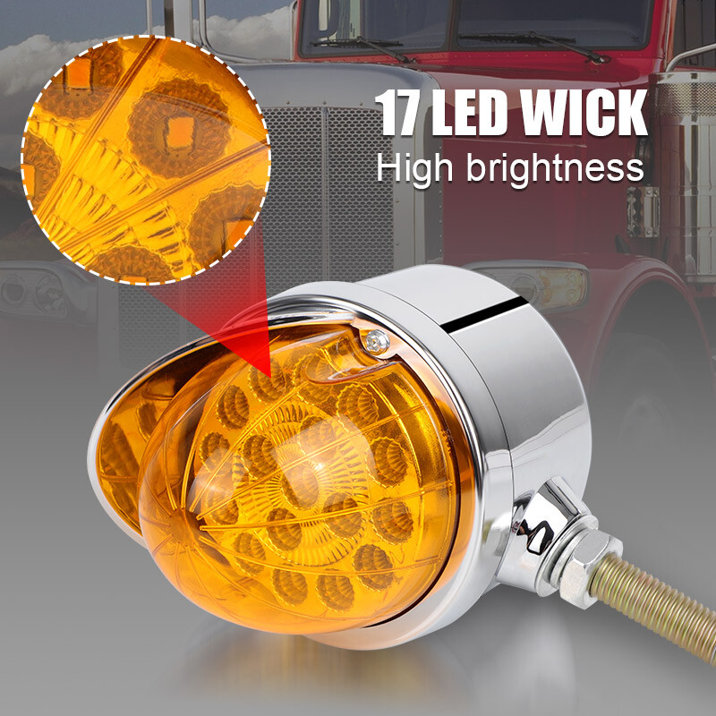 2Pcs Amber 17 LED Single Faced Watermelon Pedestal Lights Chrome Single Stud New