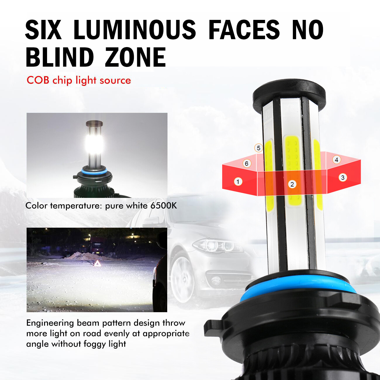 6-SIDES H9 H11 LED Headlight Bulbs Low Beam 1800W 3600000LM 6500K Super Bright