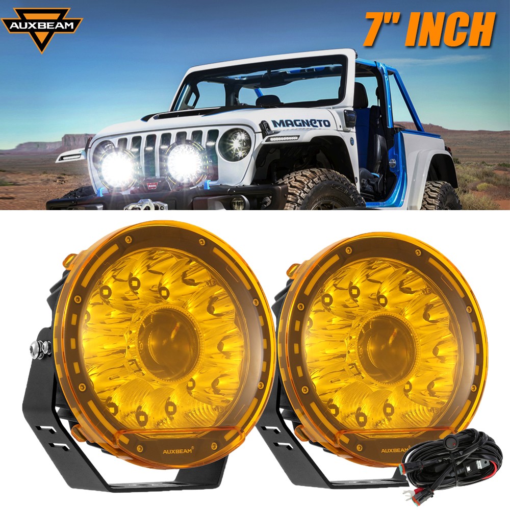 AUXBEAM 2pcs 7″ 360-Pro LED Driving Light Spot Work Light+Amber Cover For Ford