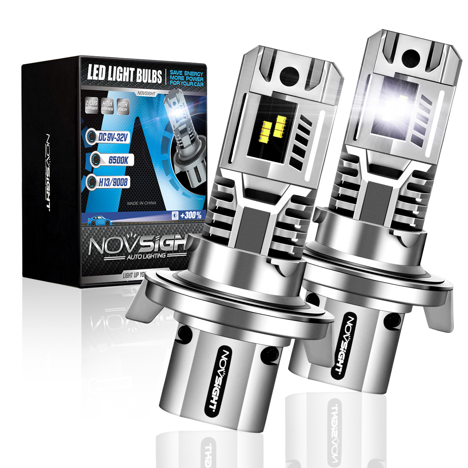 NOVSIGHT H13 LED Headlight Bulbs 12000LM High Low Beam Lamp 6500K High Bright