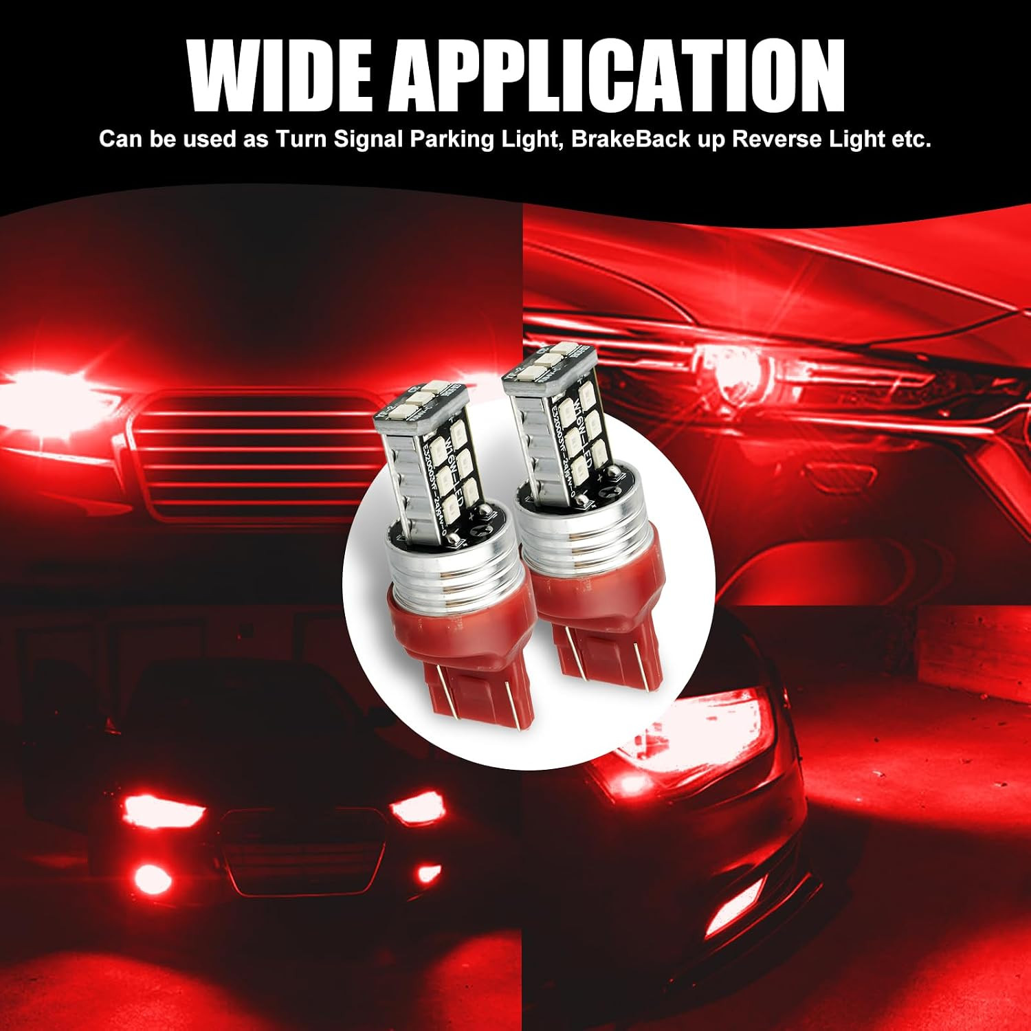 4PCS 7443 7440 LED Red Strobe Flash Blinking Brake Stop Tail Parking Light Bulbs