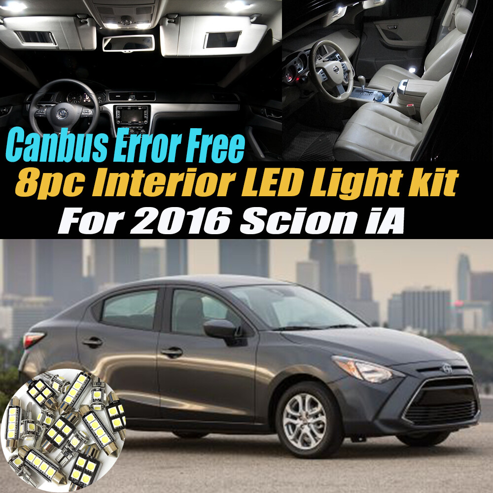 8Pc CANbus Error Free Interior LED White Light Bulb Kit for 2016 Scion iA