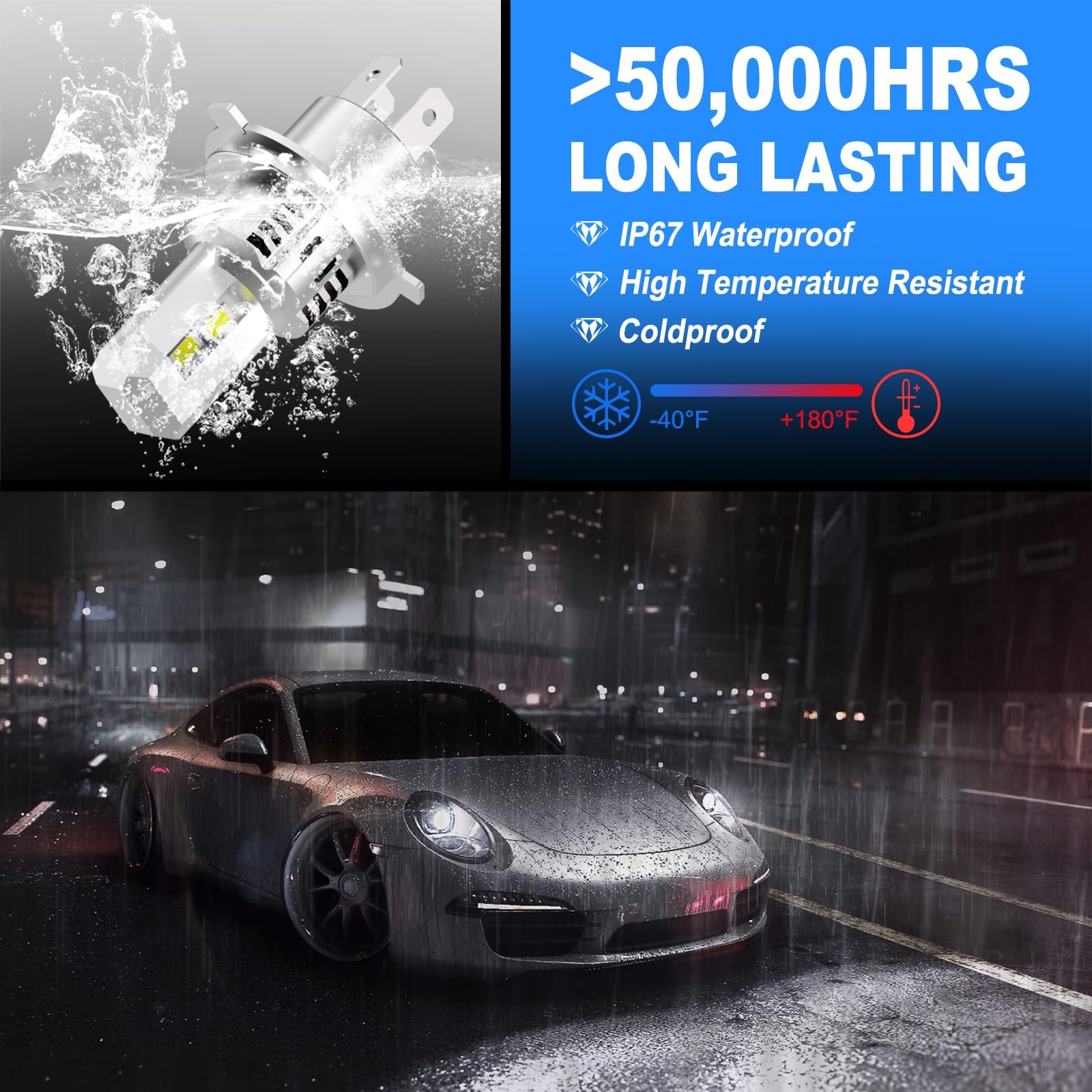 Super Bright H4/9003 Car Light Bulbs 60000LM 100000hrs Lifespan Plug & Play 2