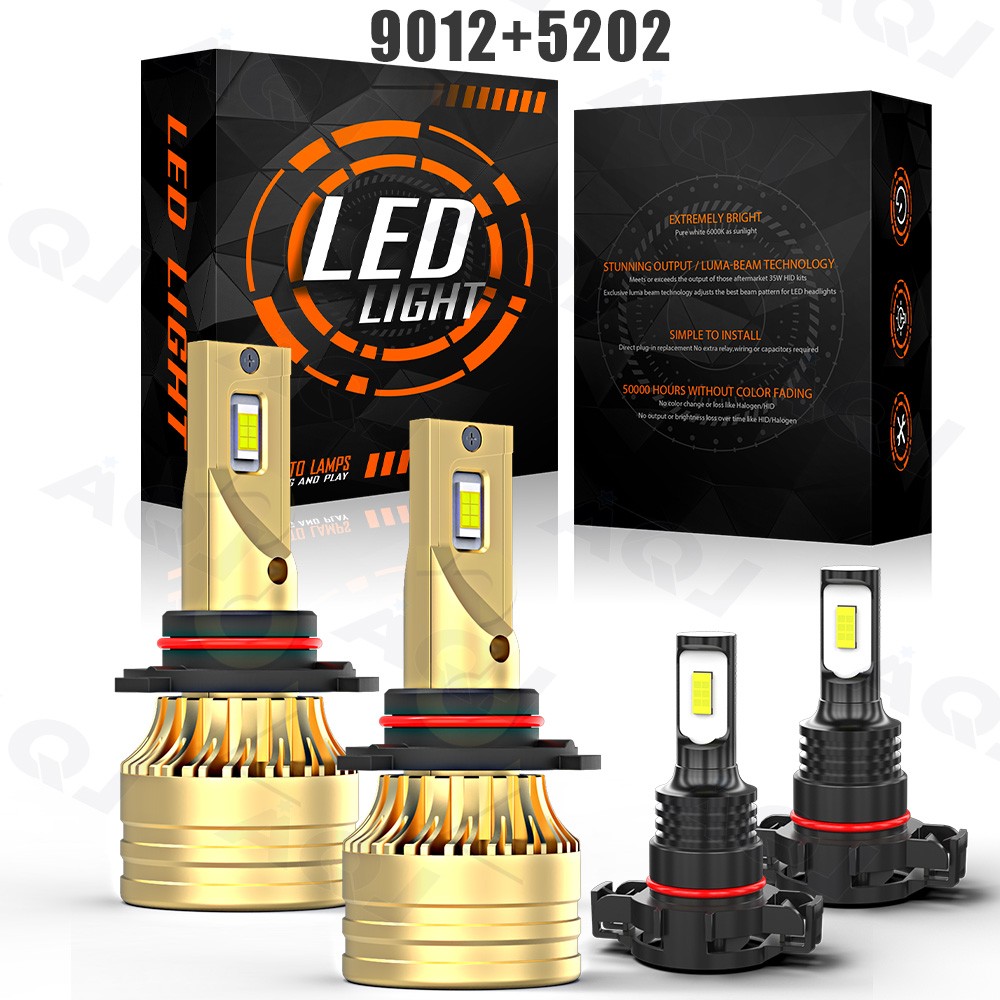 9012/HIR2 H16/5202 LED Headlight Fog Light Kit Bulbs White 6000K Plug&Play 4Pack