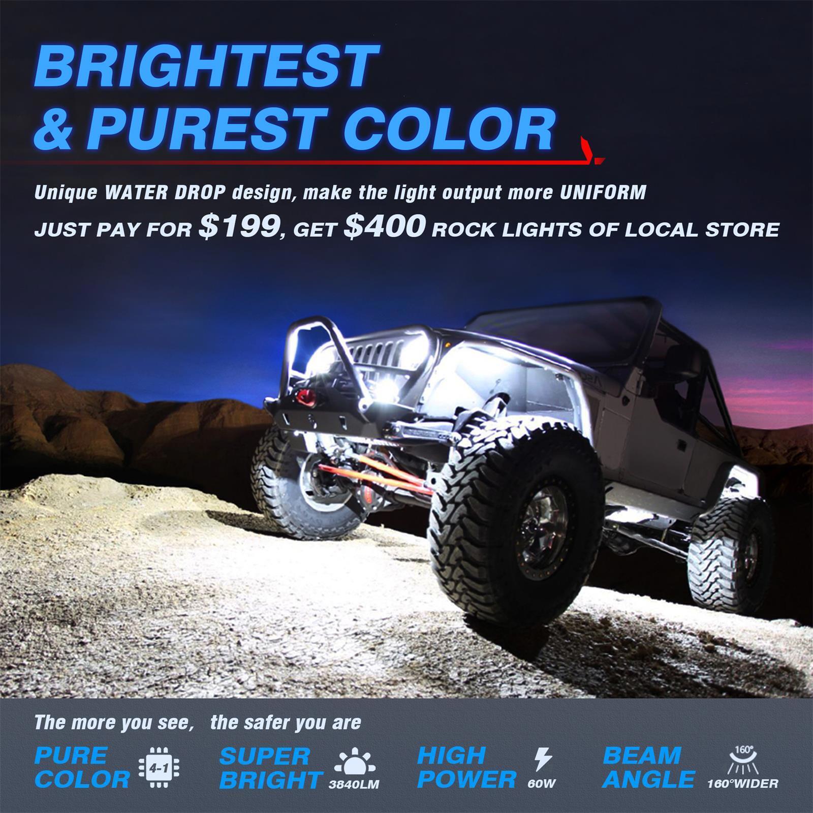 MICTUNING Curved C2 RGBW 12 Pods Underglow Neon LED Rock Lights for Trucks/UTVs
