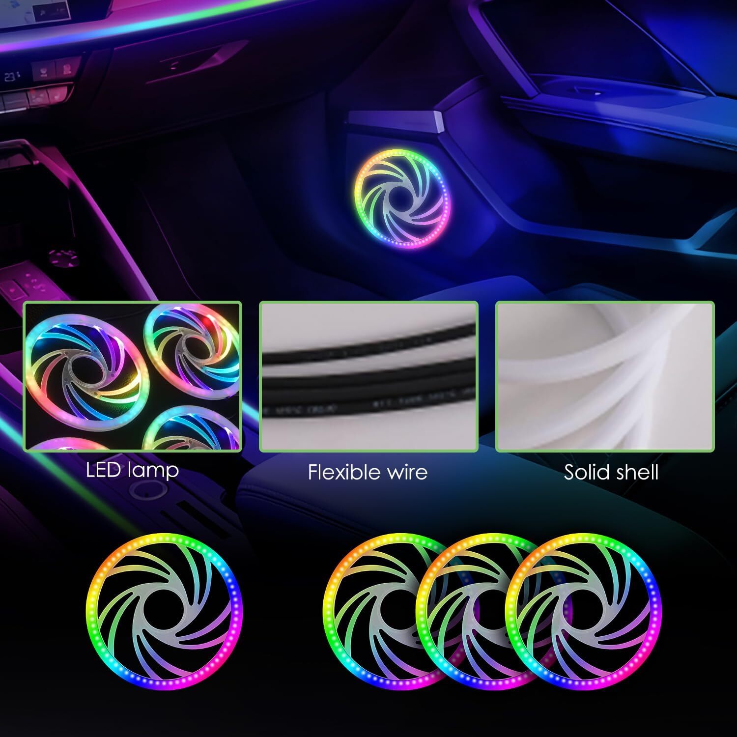 18-in-1 64 Colorful Symphony Car Ambient Interior LED Strip Lights APP Control