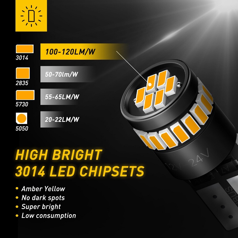 AUXITO T10 168 194 2825 Amber LED License Plate Light Globe Canbus Car Side Bulb