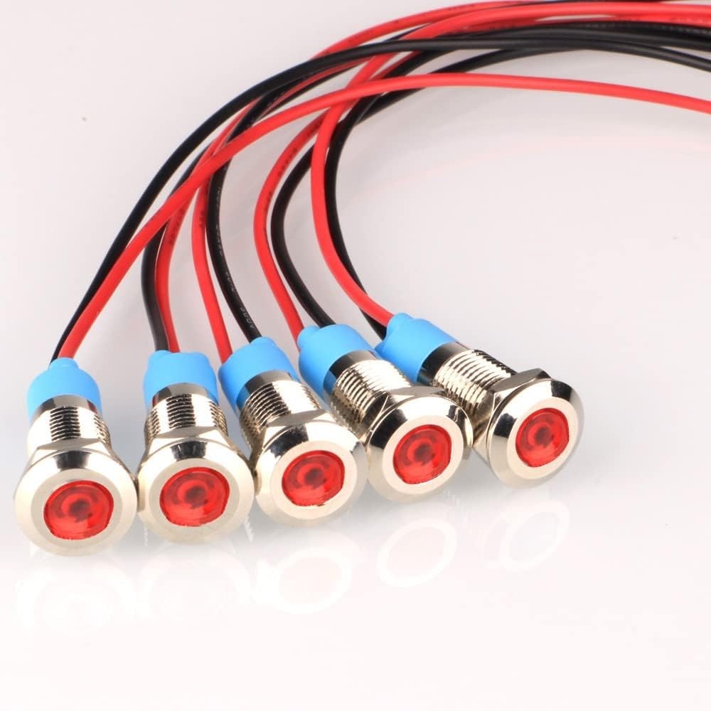 5pcs LED Metal Indicator Light Red AC/DC 12-24V Waterproof Signal Lamp