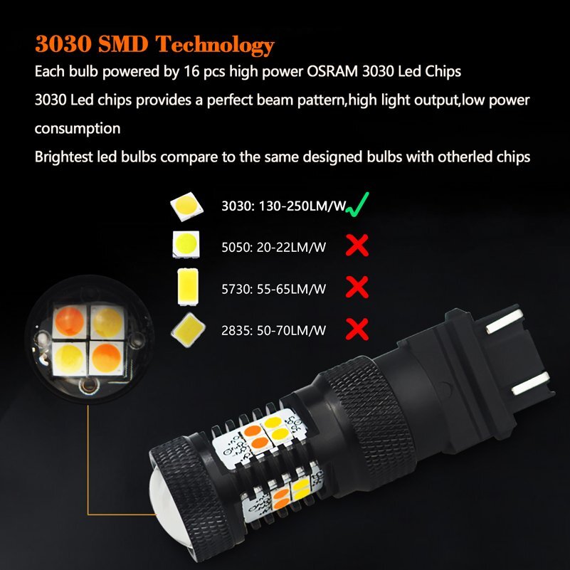 4X 3157 3457 4157NA LED Switchback White Yellow Turn Signal Light Bulb 16K EA
