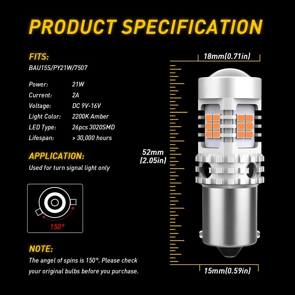 BAU15S Amber LED Turn Signal Light Bulbs High Power CANBUS Free Return 2/4x