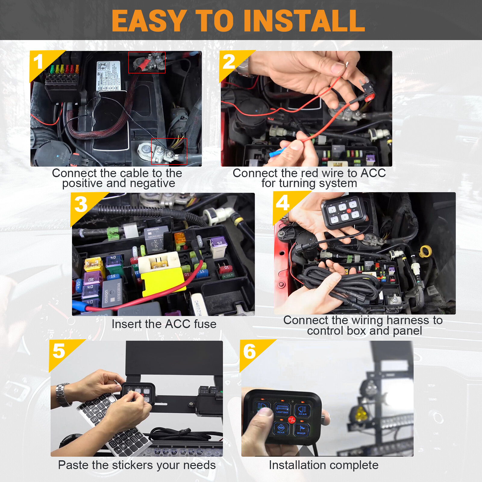AUXBEAM Pickup 6 Gang 720W LED Work Light Control Switch Panel Relay System Blue