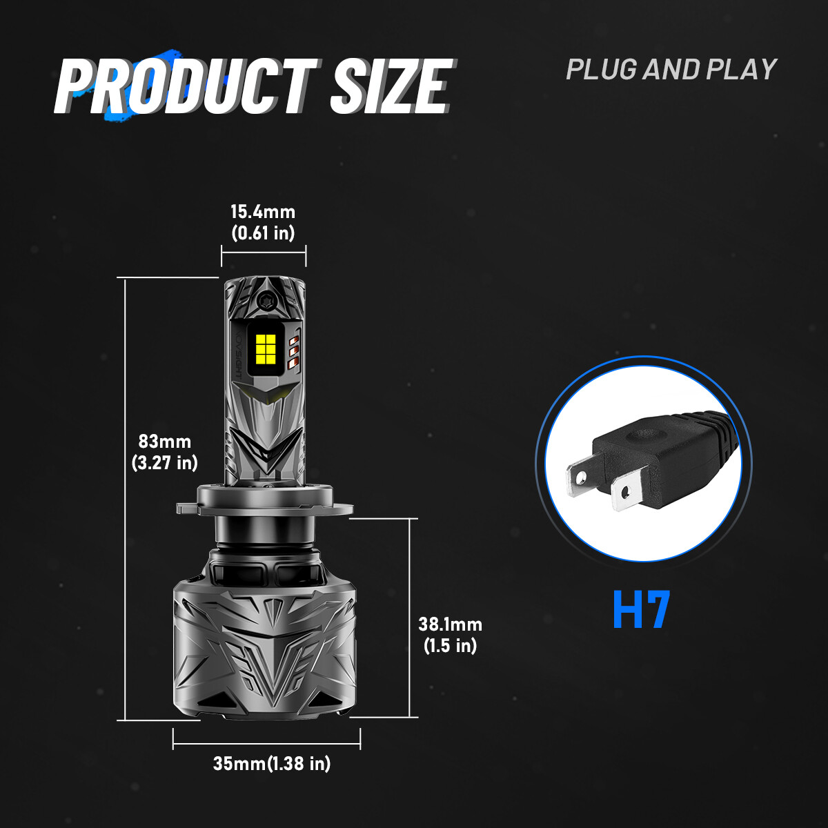 NOVSIGHT 240W 50000LM H7 LED Headlight Bulbs Kit High Low Beam 6500k Super White