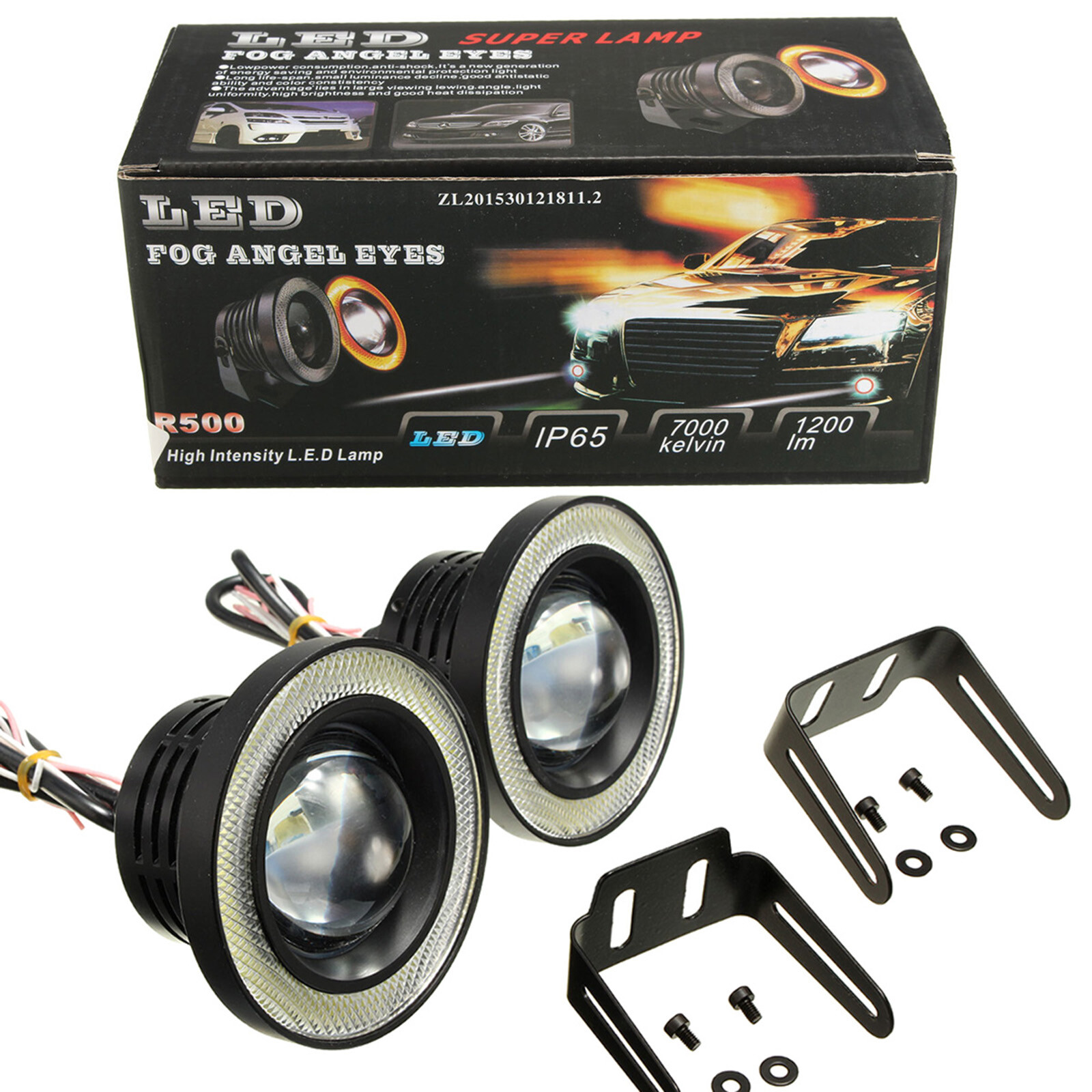 3.5″ Round COB LED Fog Light Projector Car Bright Angel Eyes Halo Ring DRL Bulbs