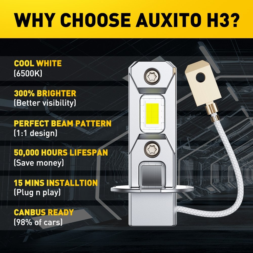 1/2set AUXITO H3 LED Headlight 100W 1000LM Fog Light Bulb White Driving Lamp