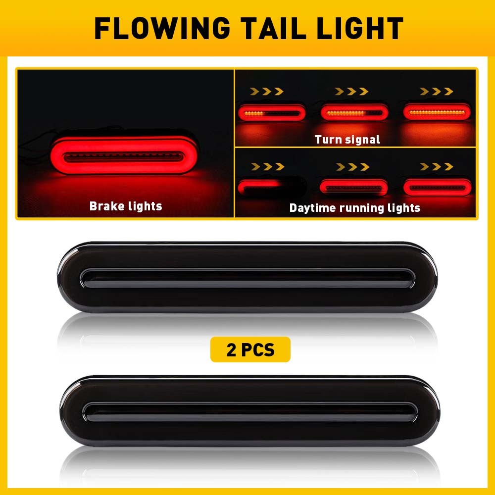 2x 5″ LED Truck Trailer Brake Turn Signal Flowing Tail Light Bar Stop Red Amber