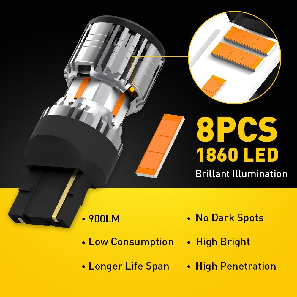 2-20X 7440 Amber LED Turn Signal Light Blinker Bulb Error Free Built-in Resistor