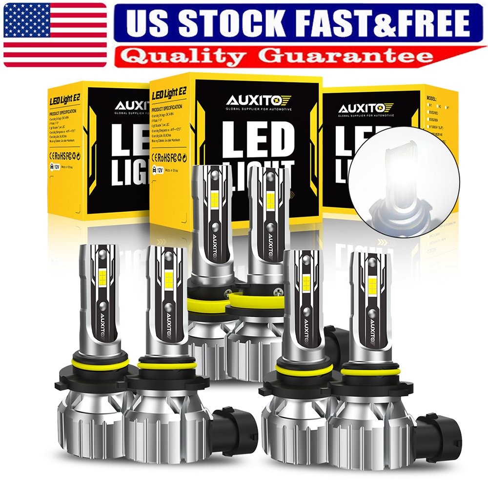 AUXITO Combo 9005+9006+H11 LED Headlight High Low Beam Fog Light White CANBUS X6