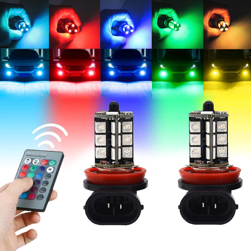 2pcs H8 H9 H11 LED Fog Light Bulbs 16 Color Changing RGB Remote High Power Lamp