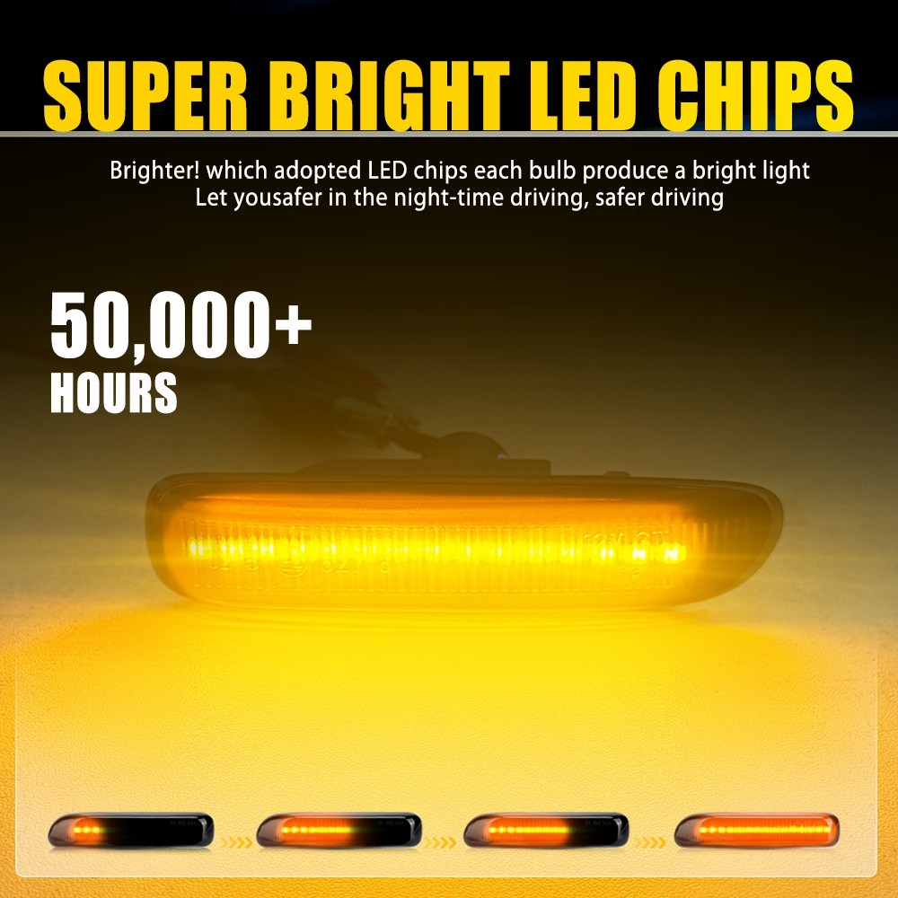 4PC RH LH Smoked Sequential LED Side Marker Lights Amber 63132228591 For BMW E46