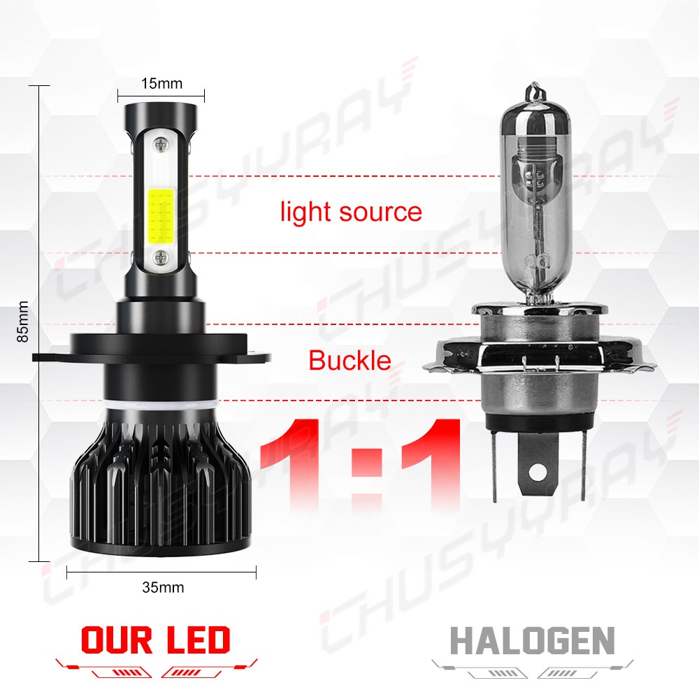 H4 9003 Ice Blue LED Headlight Bulb Conversion Kit High Low Beam 8000K 72000LM