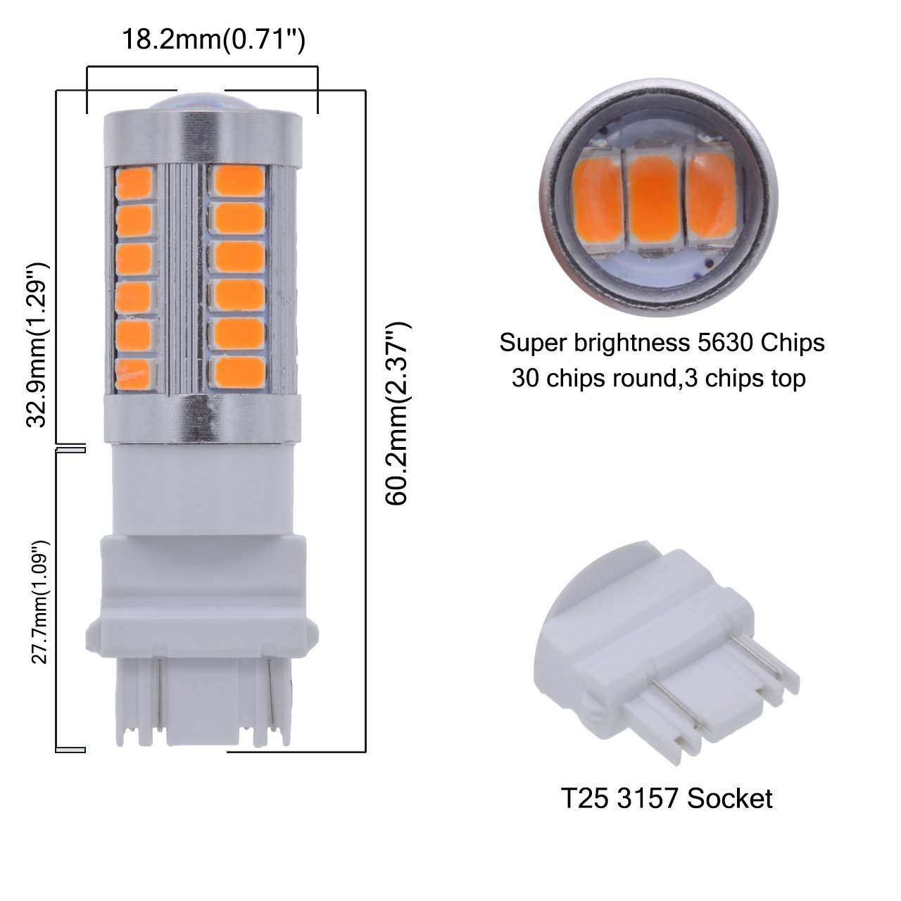 2x Amber 3157 1157 33 LED DRL Switchback Turn Signal Parking Light Bulbs 5630SMD