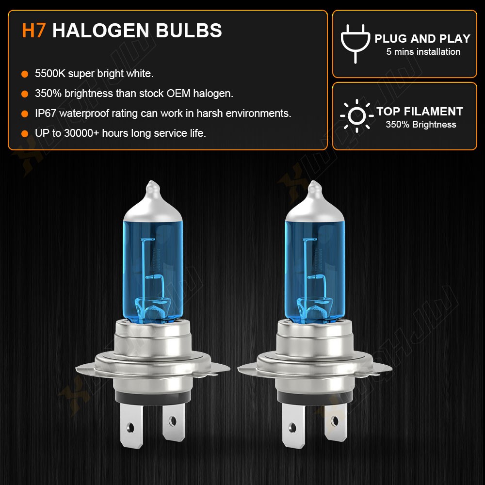 Halogen Headlight Combo H7+H7+H11 High Low Beam+Fog Light Bulbs Kit 6000K White