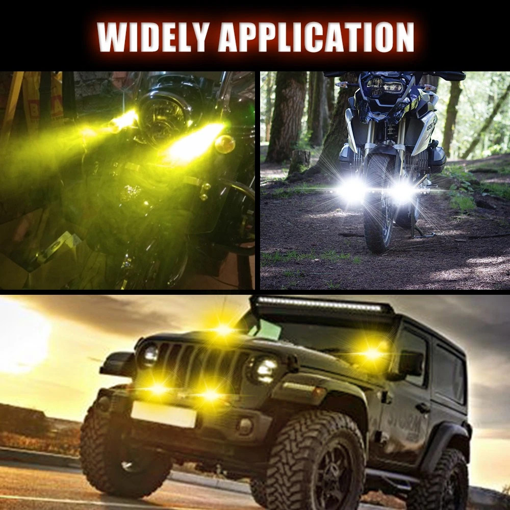 2x LED Motorcycle Spot Lights Headlight Driving Fog Auxiliary Lamp Yellow White