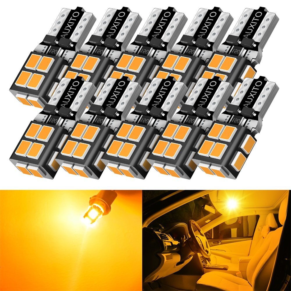 10/20x AUXITO T10 168 194 Amber 3000K LED License Plate Side Marker Light Bulb