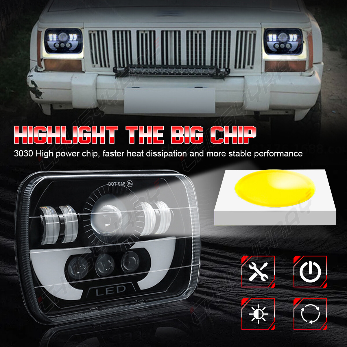 For Toyota Pickup 1982-1995 Truck DOT 7×6″ LED Headlight Pure White Bright H6054