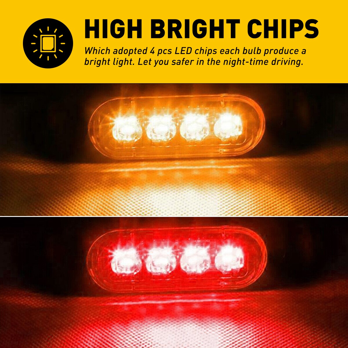 4PCS LED Exterior Side Marker Clearance Lights Waterproof Amber & Red DC12-24V