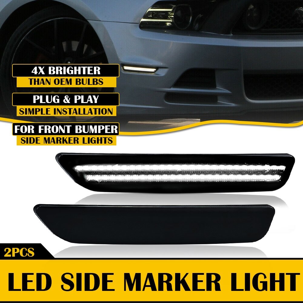 Front Left Right White LED Side Marker Lights For 2010 2011 2012-14 Ford Mustang