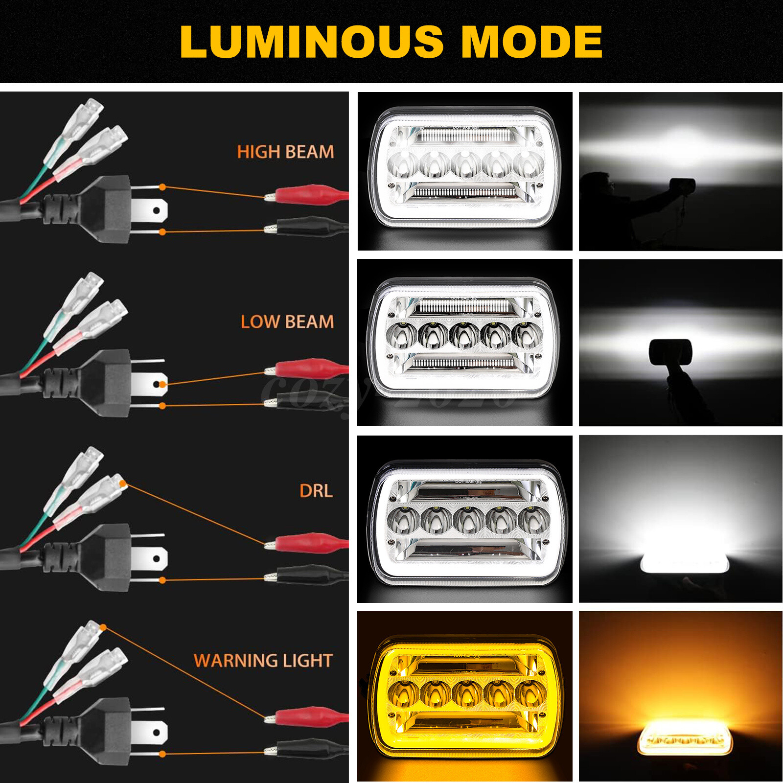 For Chevy Express 1500 2500 3500 Cargo Van Pair 7×6 5×7 LED Headlights Hi/Lo DRL