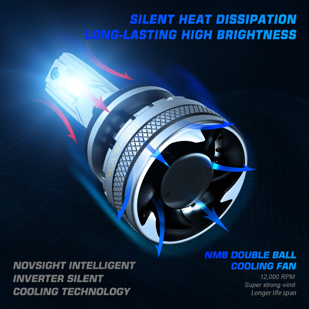 2PCS NOVSIGHT H11 H8 H9 LED Headlight Bulbs 120W 22000LM 6500K Low Beam Bulbs