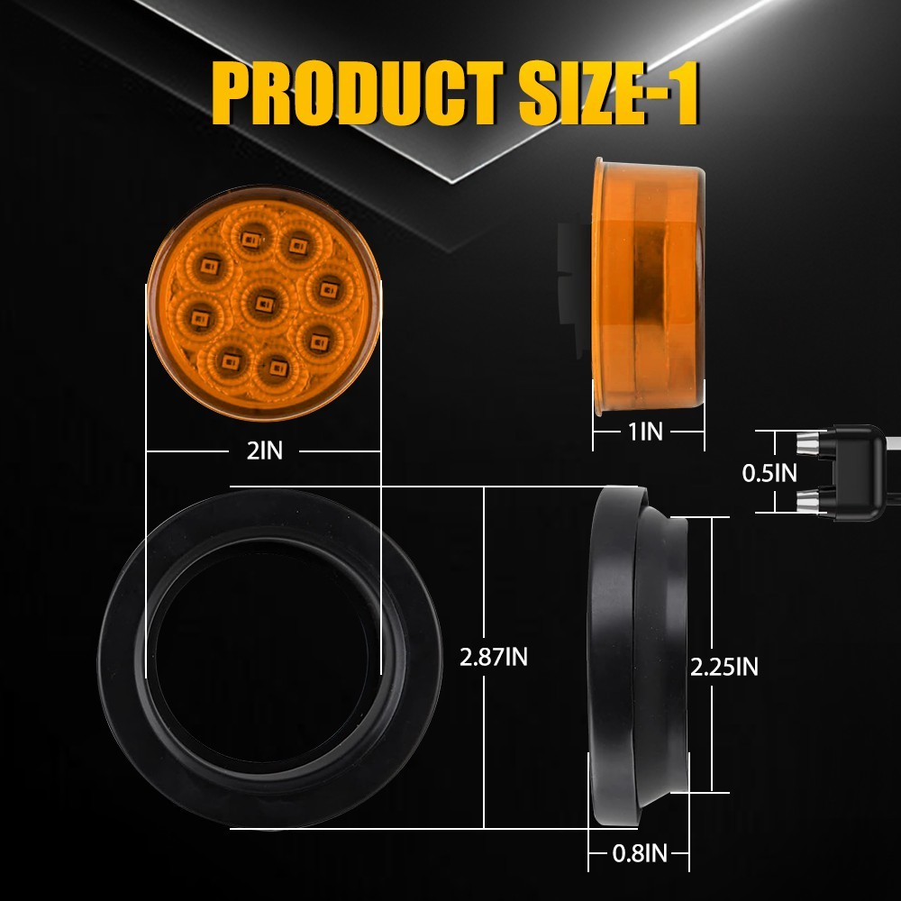 2″ Inch DOT Amber Round Trailer 9 LED Marker Lights Grommet Fit Truck RV 10-50X