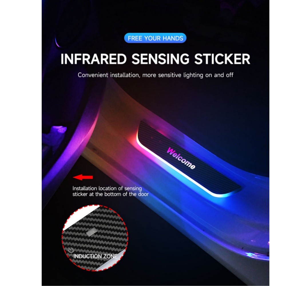 4x Car Door RGB Flowing Pedal Welcome Light USB Rechargeable Wireless Universal