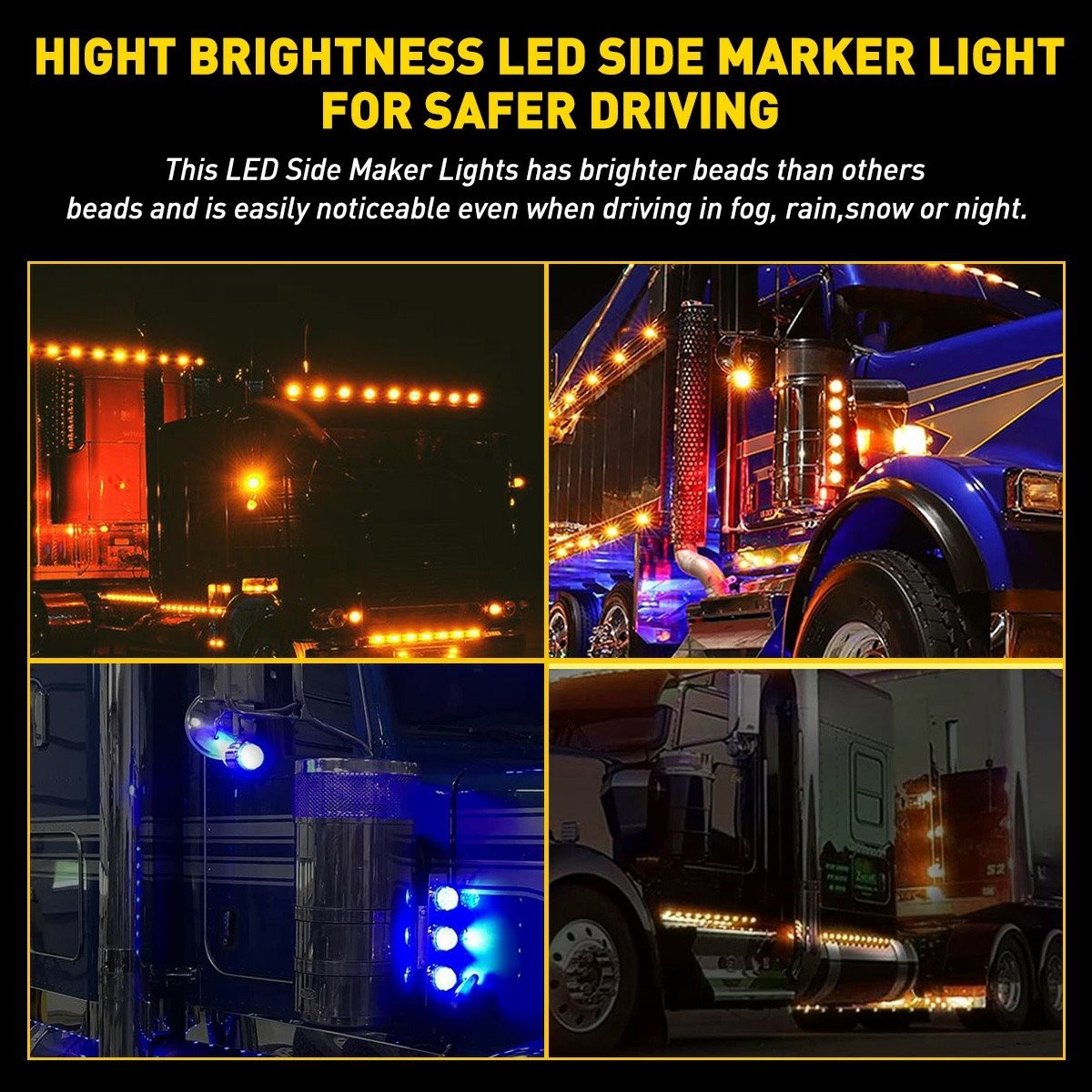Clear Lens Watermelon LED Light Turn Signals Side Marker Lamp + Mount Brackets