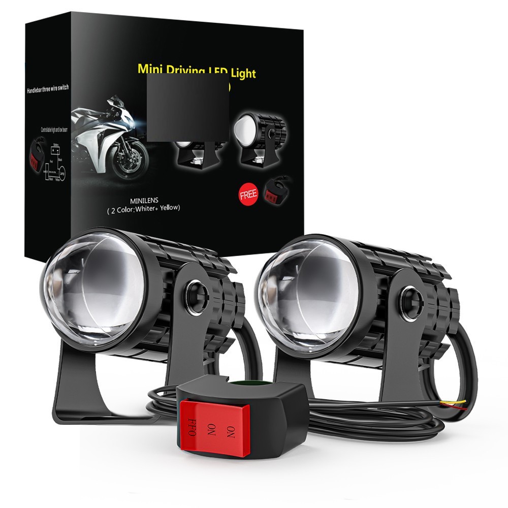 2PC White/Yellow Dual Color 1-INCH Mini LED Projector Lens Driving Fog Light Kit