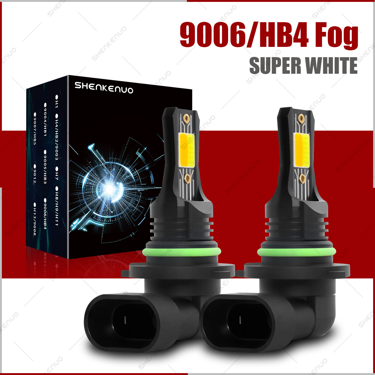 2PCS 9006 LED Headlight Bulbs Kit 6000K/3000K 360000LM Low Beam Fog Bulbs