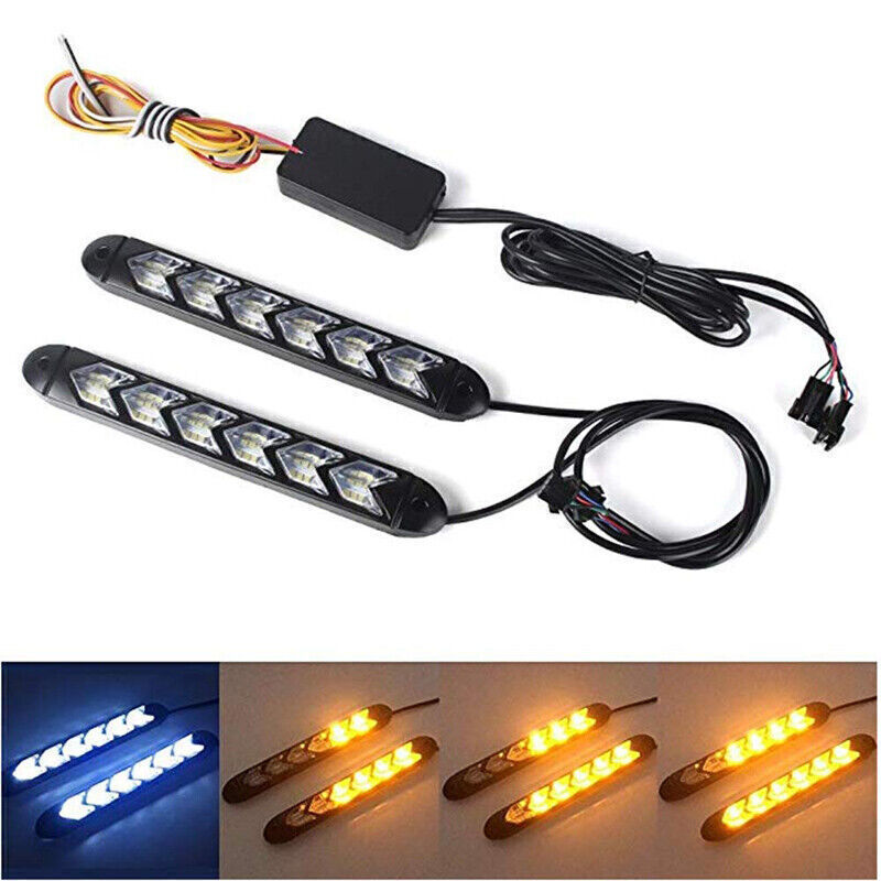 2x Flowing LED Light Strip Arrow Flasher DRL Turn Signal Lamp Bar Universal PAIR