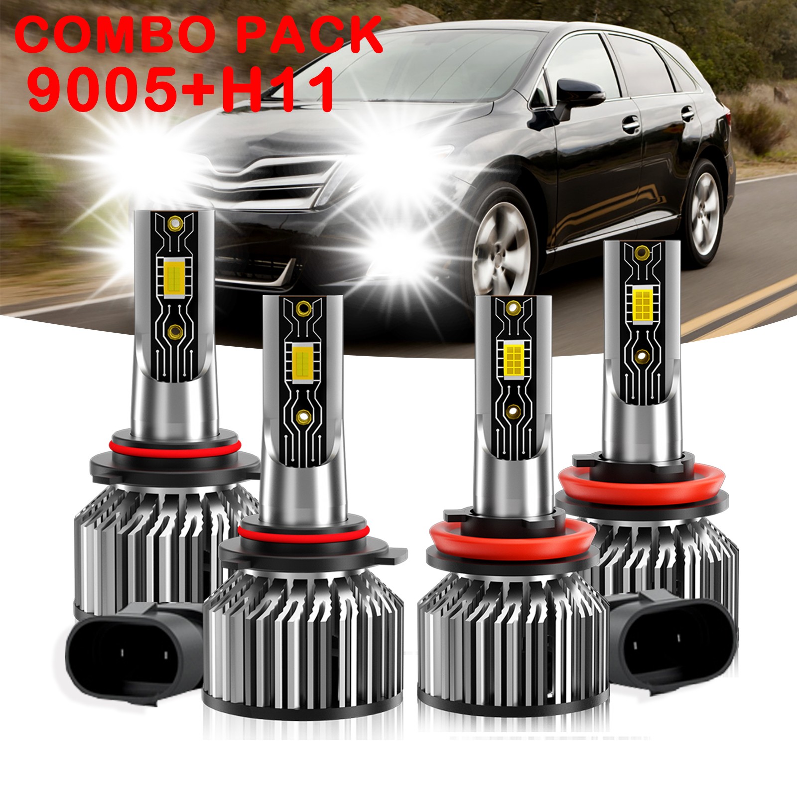 For Toyota Camry 2007-2017 4X 9005 H11 LED Headlight High & Low Beam Bulbs 8000k