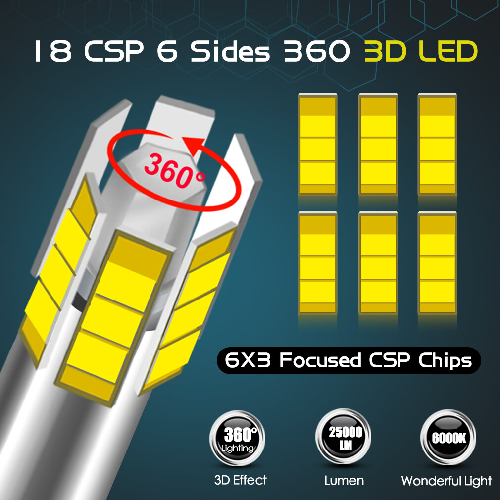 6 Sided 360° 3D LED Headlight Kit 80W 25000LM Canbus Bulb Hi/Lo Beam 6000K White
