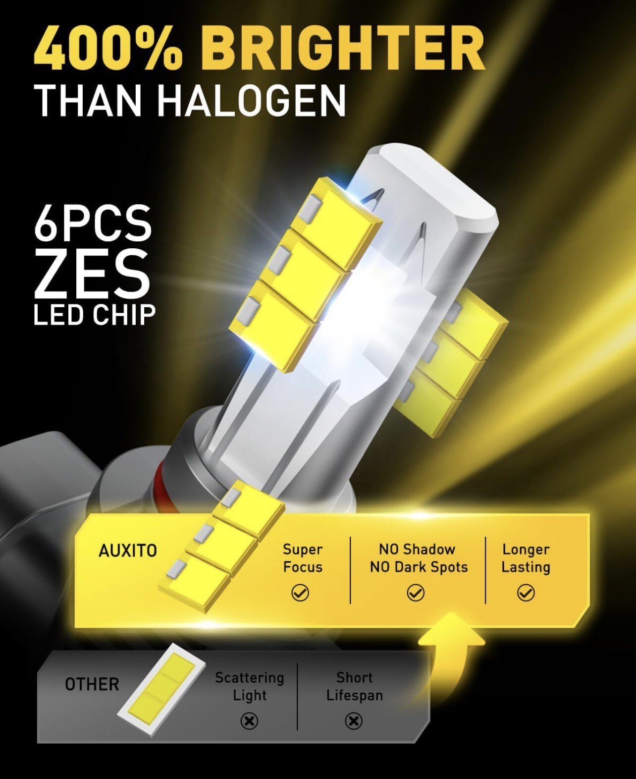 AUXITO 9005 H11 LED Bulbs Combo, 30000LM 6500K Cool White Wireless HB3 H8 H9