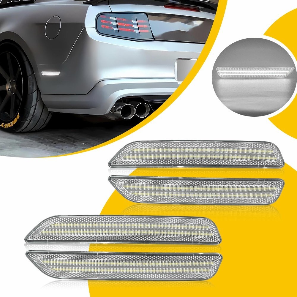 For 2010-14 Ford Mustang LED White Side Marker Light Clear Lens Front Rear 4pcs