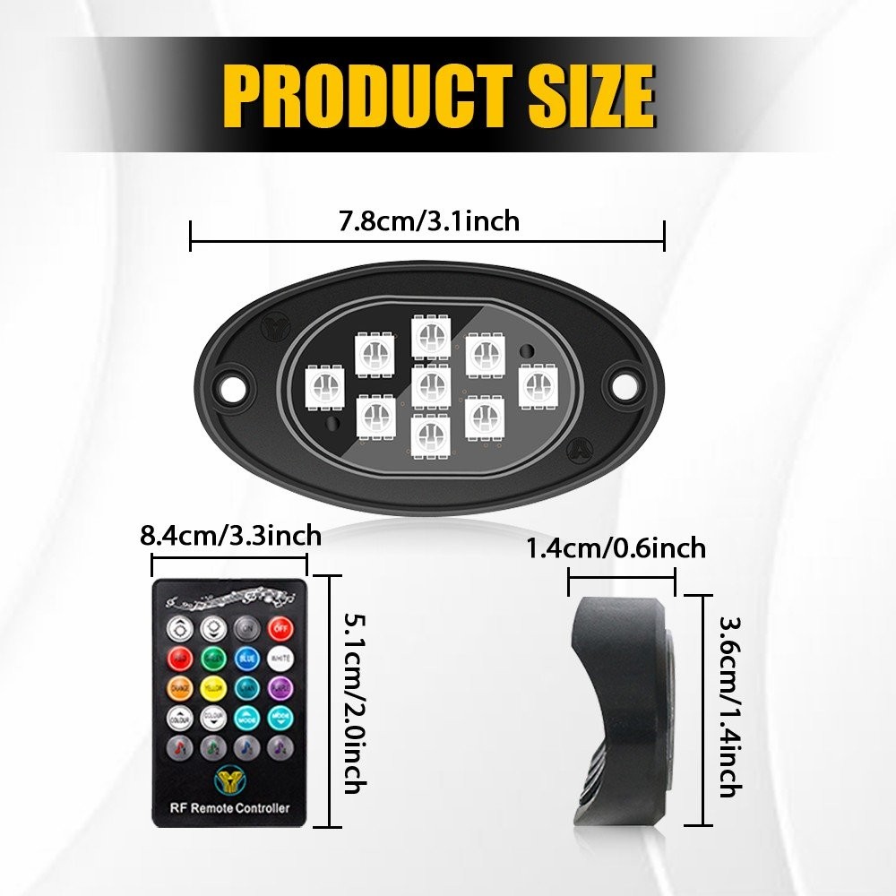 20x RGB LED Pods Rock Light Kit Underbody Glow Neon Lamp Bluetooth Music Control