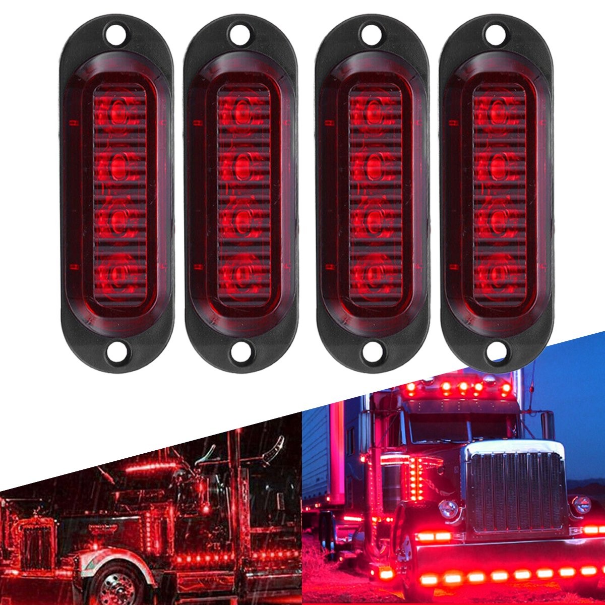 Red 4-LED Indicator Side Marker Lights Truck Clearance Turn Signal Light Trailer