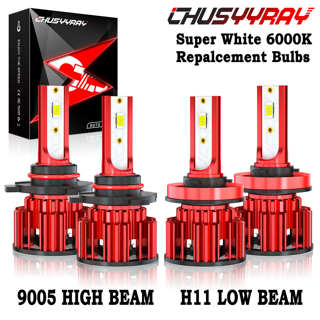 4x 9005 H11 LED Headlight Bulbs Conversion Kit High Low Beam Bright White 6000K