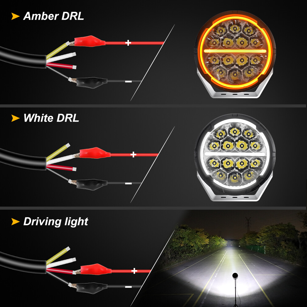 2x 6.5″ Round LED Driving Lights Spot Flood Combo Beam Offroad White Amber DRL